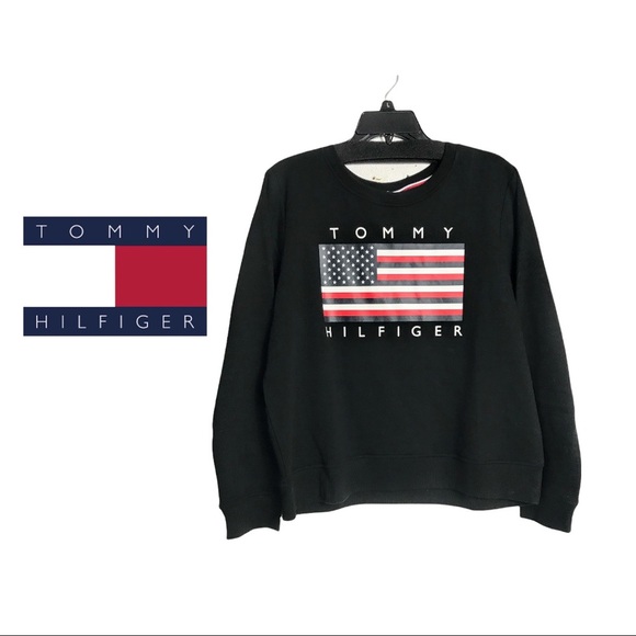 NWT Tommy Hilfiger American Flag Black Pullover Sweatshirt - Picture 1 of 9